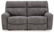 Ashley Furniture Next-Gen DuraPella power reclining sectional loveseat with plush cushions and modern design, head-on view.