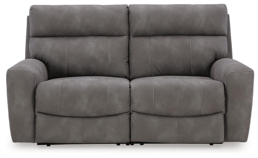 Ashley Furniture Next-Gen DuraPella power reclining sectional loveseat with plush cushions and modern design, head-on view.