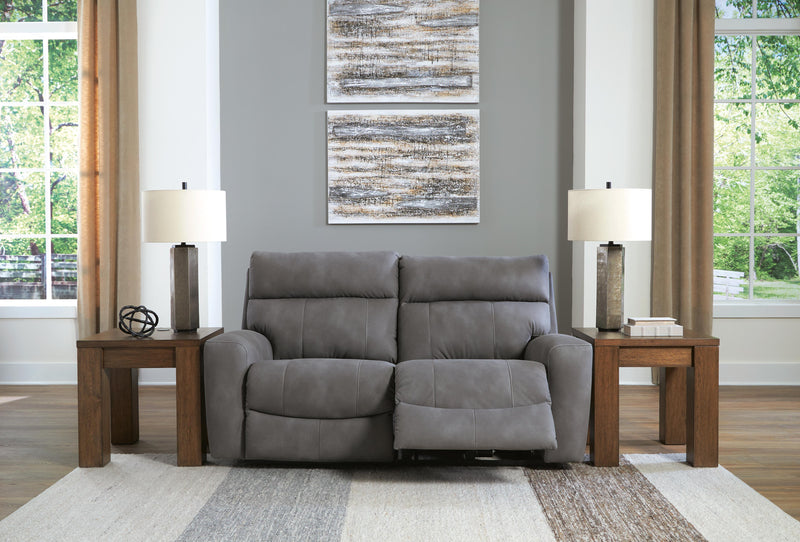 Open view of the Ashley Furniture Next-Gen DuraPella power reclining sectional loveseat showing plush cushions and modern design.