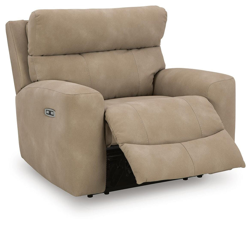 Next-Gen DuraPella power recliner by Ashley Furniture, shown in an open position with plush upholstery and reclining mechanism.