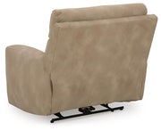 Ashley Furniture Next-Gen DuraPella power recliner with plush cushioning and dark brown leather upholstery, shown from the back.