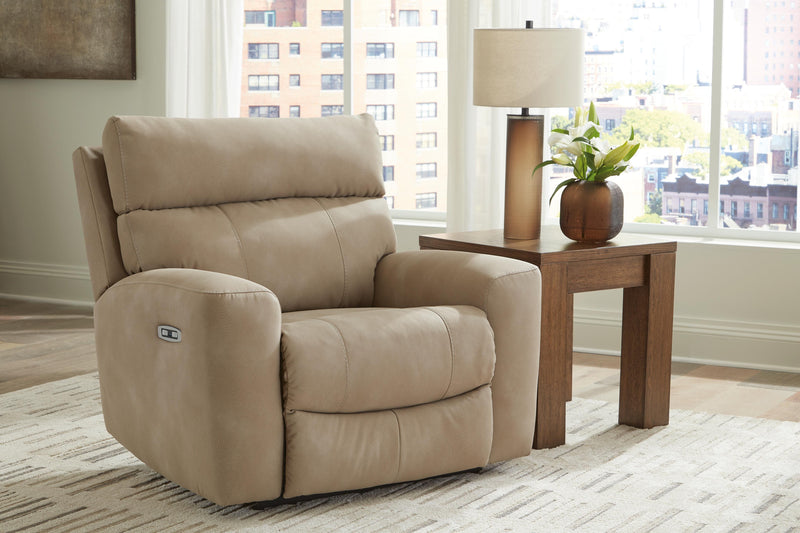 Ashley Furniture Next-Gen DuraPella Power Recliner in dark upholstery with plush cushioning and a modern design.