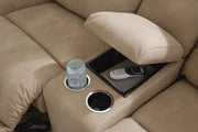 Close-up of Ashley Furniture Next-Gen DuraPella Power Reclining Sectional showing plush fabric, reclining mechanisms, and modern design details.