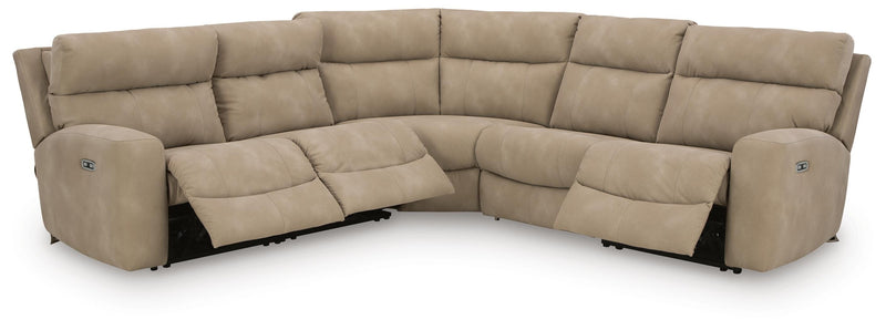 Ashley Furniture Next-Gen DuraPella power reclining sectional with plush cushions and modern design, shown in open position.