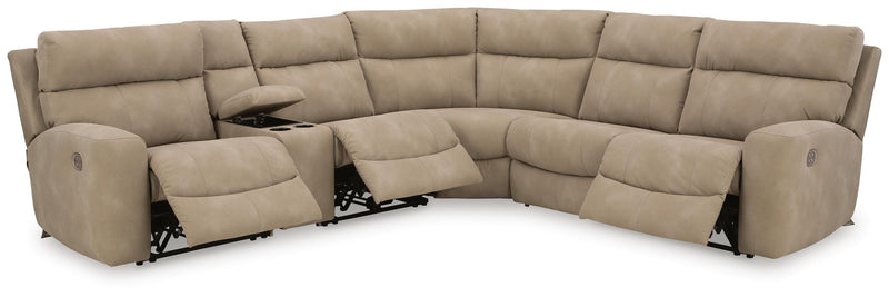 Ashley Furniture Next-Gen DuraPella power reclining sectional with plush cushions and modern design, shown in an open position.