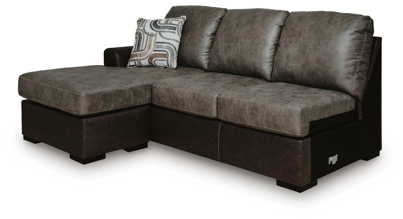 Ashley Furniture Castille Way sectional with chaise, showing a modern fabric sofa with angled design and plush cushions.