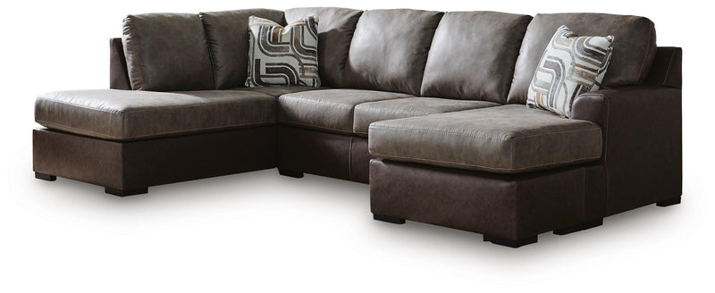 Ashley Furniture Castille Way sectional with chaise, showing the modern fabric sofa with a spacious chaise lounge.