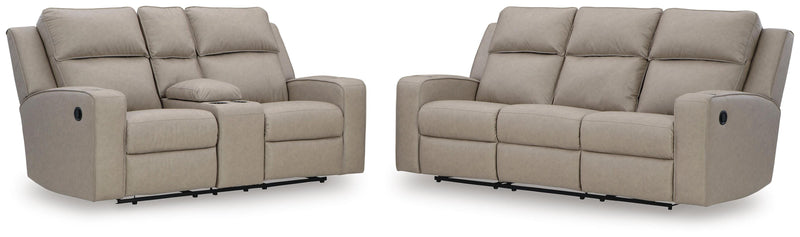 Ashley Furniture Lavenhorne living room set with sofa and loveseat, featuring neutral fabric upholstery and plush cushions.