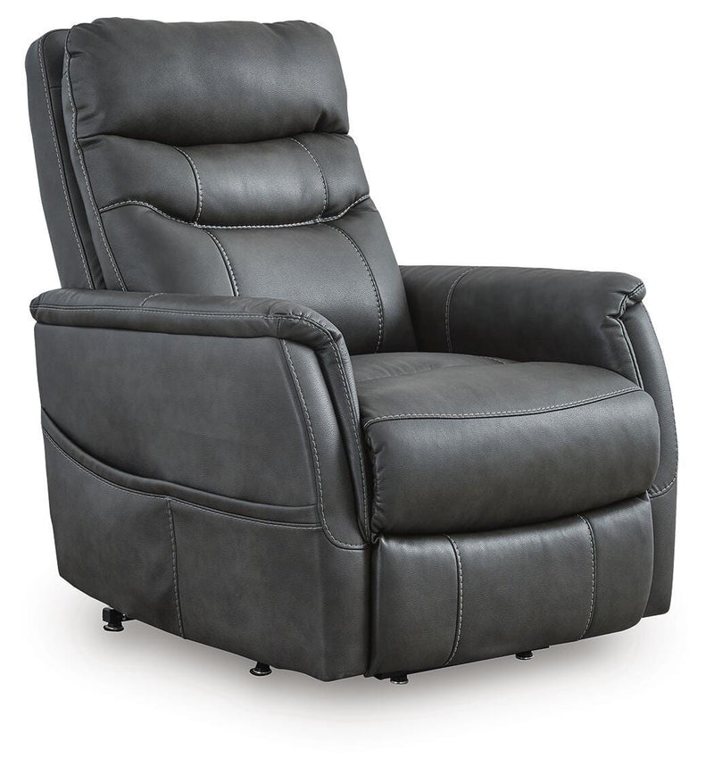 Ashley Furniture Strawbill Power Lift Recliner in closed position, featuring plush upholstery and ergonomic design.