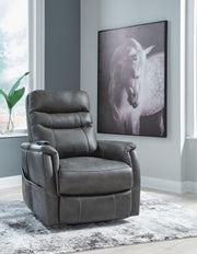 Ashley Furniture Strawbill Power Lift Recliner in closed position, plush upholstery with padded armrests and built-in lift mechanism.