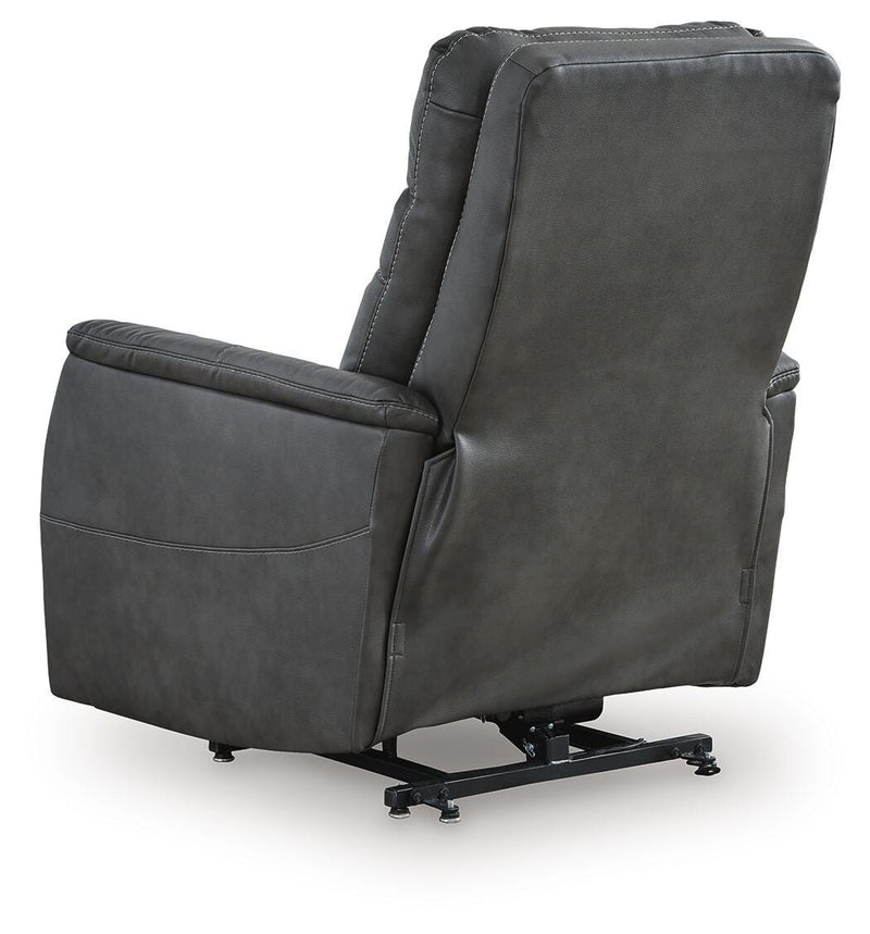 Ashley Furniture Strawbill Power Lift Recliner with padded backrest and armrests, showcasing its plush, comfortable design.