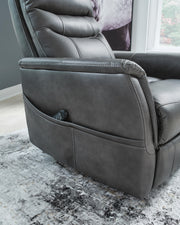 Ashley Furniture Strawbill Power Lift Recliner showing plush upholstery and control panel for easy reclining and lifting.