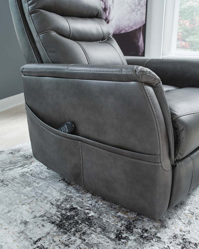 Ashley Furniture Strawbill Power Lift Recliner showing plush upholstery and control panel for easy reclining and lifting.