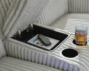 Ashley Furniture Forest Lake power reclining loveseat with console, showing plush fabric, reclining mechanism, and built-in center console.