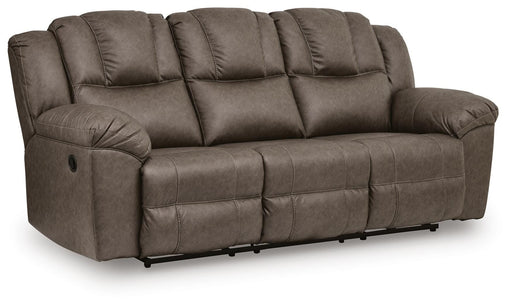Ashley Furniture Lowilla reclining sofa shown from an angled view, featuring plush cushions and a modern design.