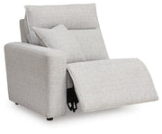 Ashley Furniture Modmax II power reclining sectional with built-in audio consoles, shown in an open angled view.