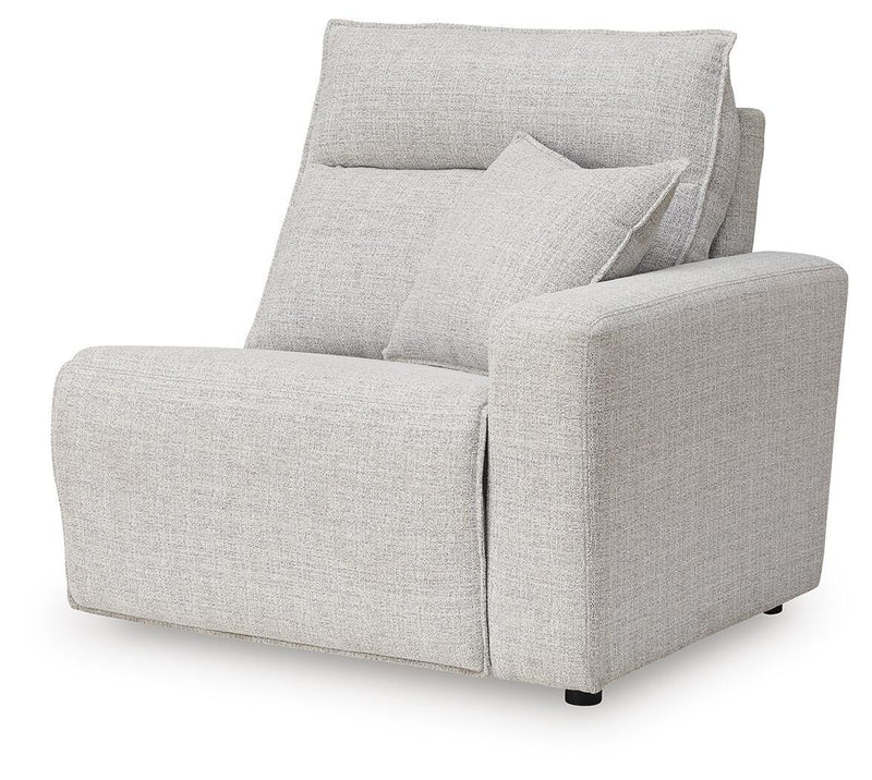 Ashley Furniture Modmax II power reclining sectional with built-in audio consoles, shown from an angled view in a modern living room setting.