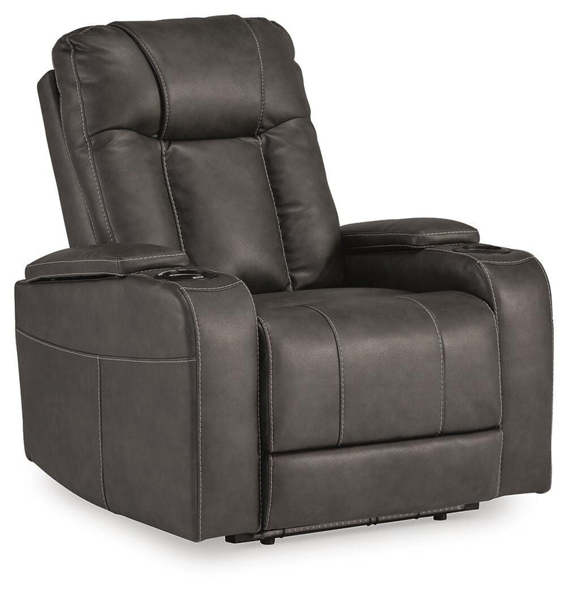 Ashley Furniture Feazada power recliner in a closed position, showcasing plush upholstery and modern design.