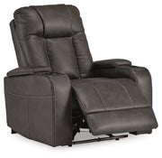 Ashley Furniture Feazada power recliner with open footrest, plush upholstery, and ergonomic design in a modern living room setting.