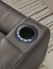 Ashley Furniture Feazada Power Recliner with armrest storage and cup holder, showcasing plush fabric and modern design
