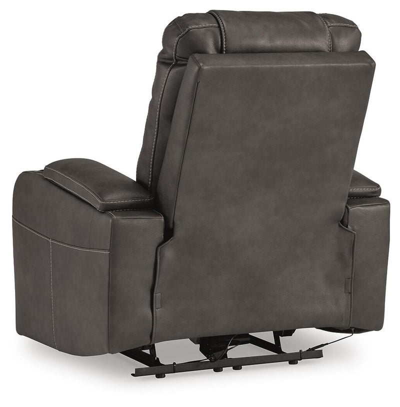 Ashley Furniture Feazada power recliner with cushioned back and armrests, shown in a relaxed reclined position.