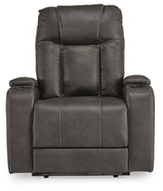 Ashley Furniture Feazada power recliner with plush upholstery and built-in headrest, shown in a front view image.
