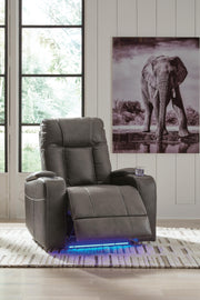 Ashley Furniture Feazada Power Recliner in open position, showcasing plush upholstery and reclining mechanism.