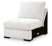 Ashley Furniture Misty-Lakes sectional with chaise, showing beige fabric upholstery and plush cushions from an angled view.