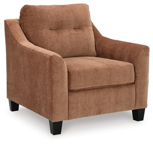 Ashley Furniture Amity Bay Chair showing a stylish, cushioned chair with wooden legs and a contemporary design.
