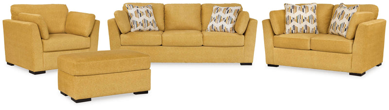 Ashley Furniture Keerwick living room set with sofa and loveseat in a modern fabric, arranged in a cozy living space.
