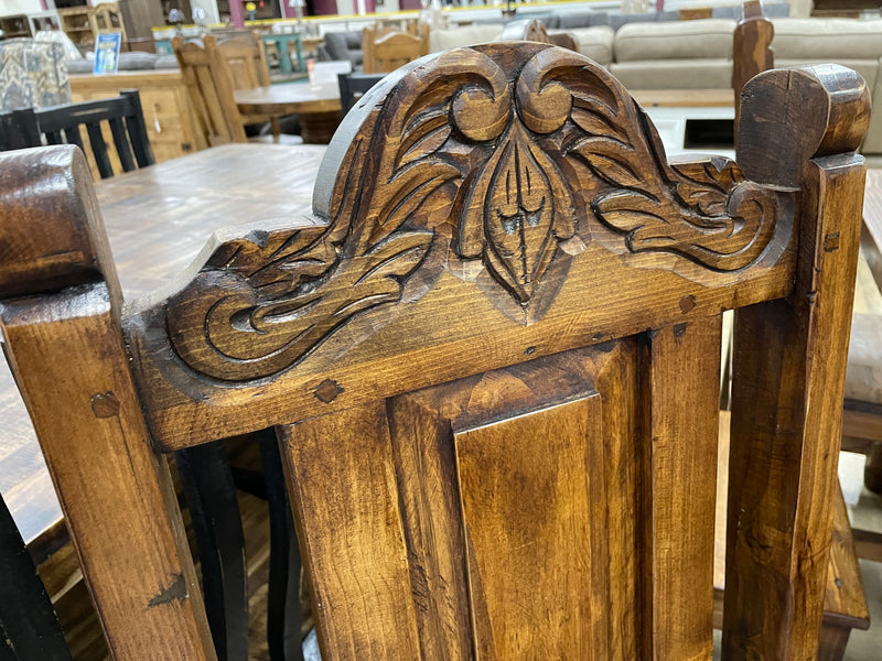 Reclaimed Wood 9-Piece Dining Set with Carved Chairs