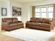 Ashley Furniture Saonara living room set with sofa and armchair in a modern, stylish design, shown in a cozy home setting.