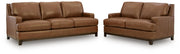 Ashley Furniture Saonara living room set with a sofa and loveseat in neutral fabric, modern design, and plush cushions.