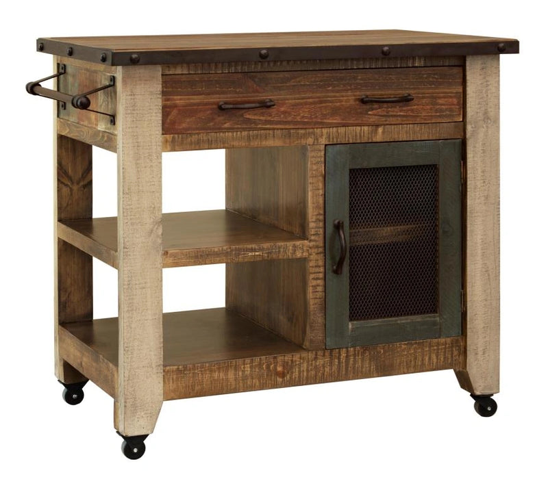 Antique Multicolor 1 Drawer, 1 Mesh Door Kitchen Island - Antique Multicolor finish