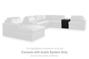 Ashley Furniture Modmax II sectional loveseat with built-in audio console, featuring plush cushions and modern design.
