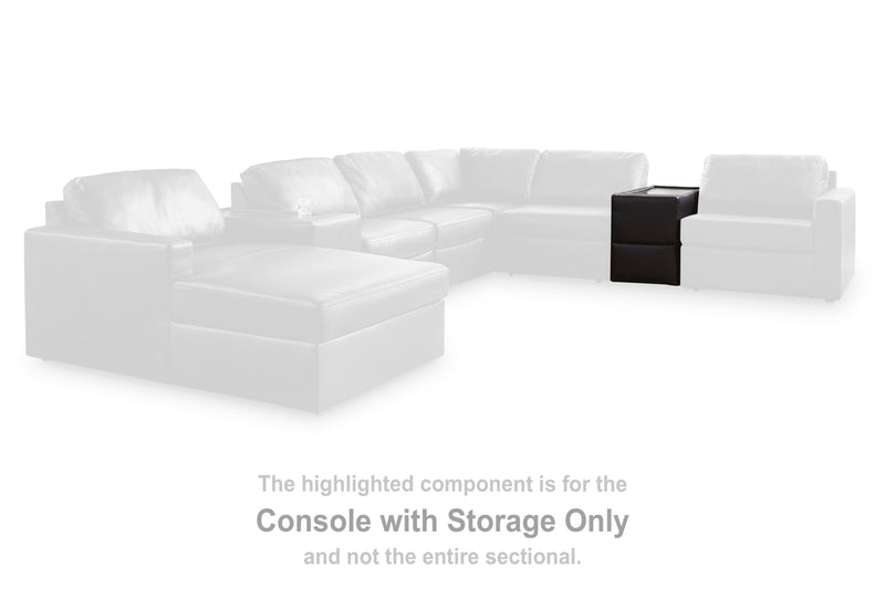 Ashley Furniture Modmax II sectional with chaise and storage consoles, featuring plush gray upholstery and modern design.