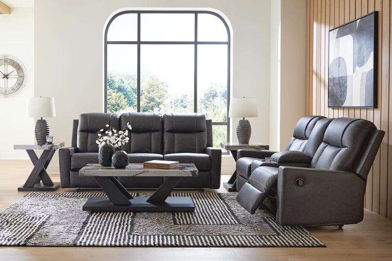 Ashley Furniture Mackmenville living room set with sofa and loveseat in a cozy, modern design, shown in neutral fabric upholstery.