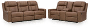 Ashley Furniture Mackmenville living room set with sofa and loveseat in a modern design, featuring neutral upholstery and wood accents.