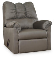 Ashley Furniture Darcy Recliner in soft fabric, with plush cushioning and a classic design, shown in a closed reclined position.