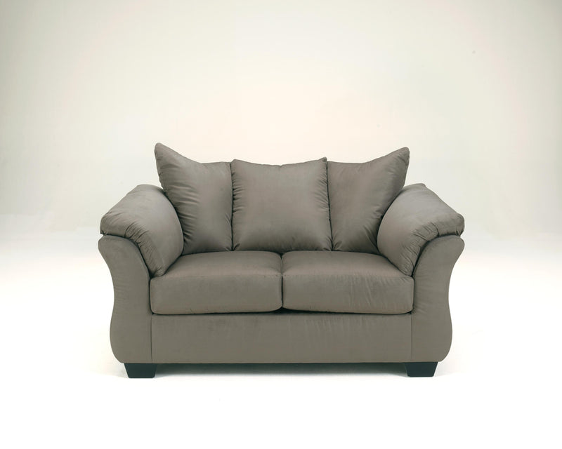 Ashley Furniture Darcy living room set featuring a sofa and loveseat with plush cushions and modern design.