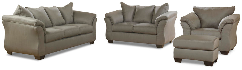 Ashley Furniture Darcy living room set with a sofa and loveseat in modern fabric, showcased in a contemporary living space.