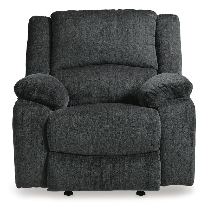 Ashley Furniture Draycoll power recliner with plush upholstery and padded armrests, shown in a head-on view.