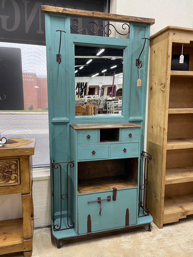 Turquoise Hall Tree w/ Mirror