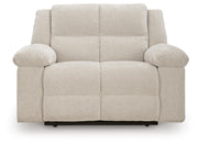 Ashley Furniture Orlen oversized recliner with plush upholstery and wide armrests, shown from a head-on angle.