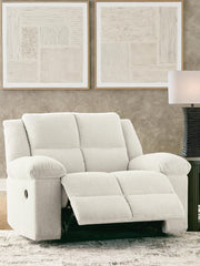 Ashley Furniture Orlen oversized recliner in open position, plush upholstery with wide armrests and modern design.