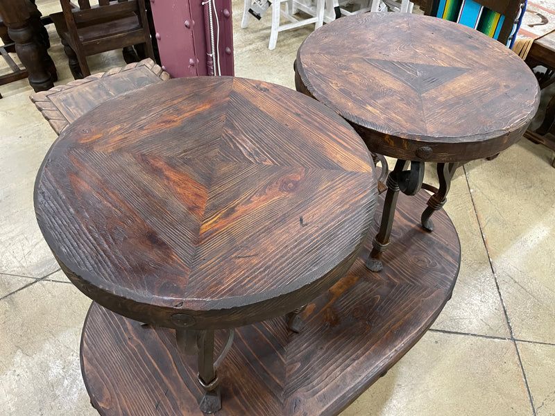Reclaimed Wood Coffee Table Set with Wrought Iron Base