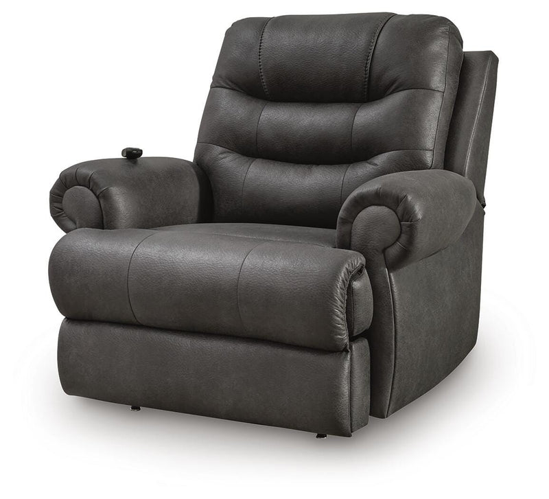 Ashley Furniture power lift recliner in closed position, featuring plush upholstery and sturdy frame for comfortable support.