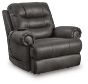 Ashley Furniture power lift recliner in a closed position, featuring plush upholstery and a sturdy frame for comfort and support.