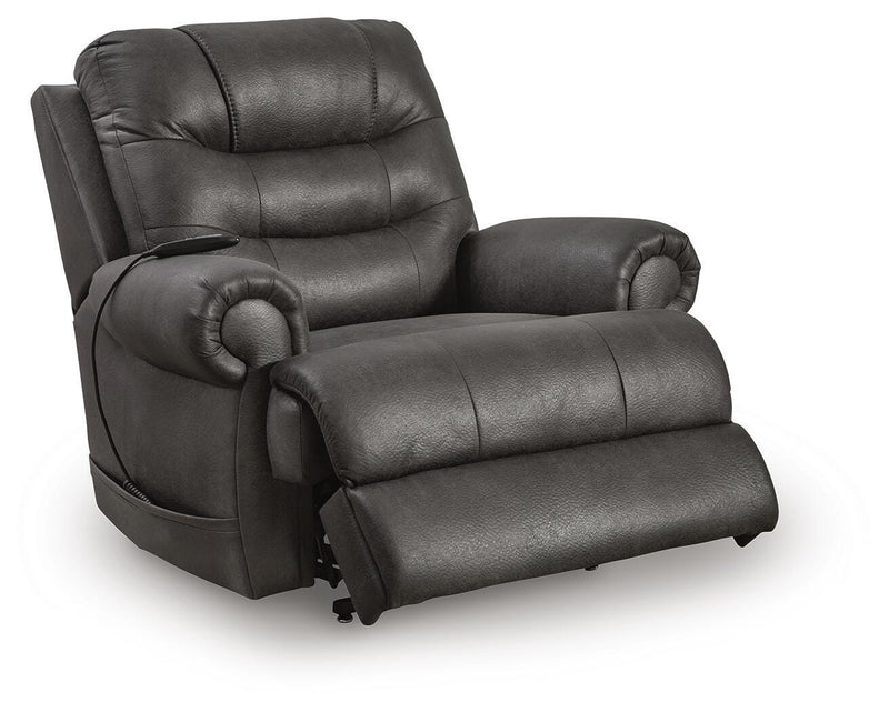 Ashley Furniture Power Lift Recliner in open position, showcasing plush upholstery and sturdy frame for added comfort and support.