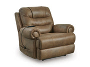 Ashley Furniture power lift recliner, showing a restored and comfortable recliner with a closed position, upholstered in neutral fabric.